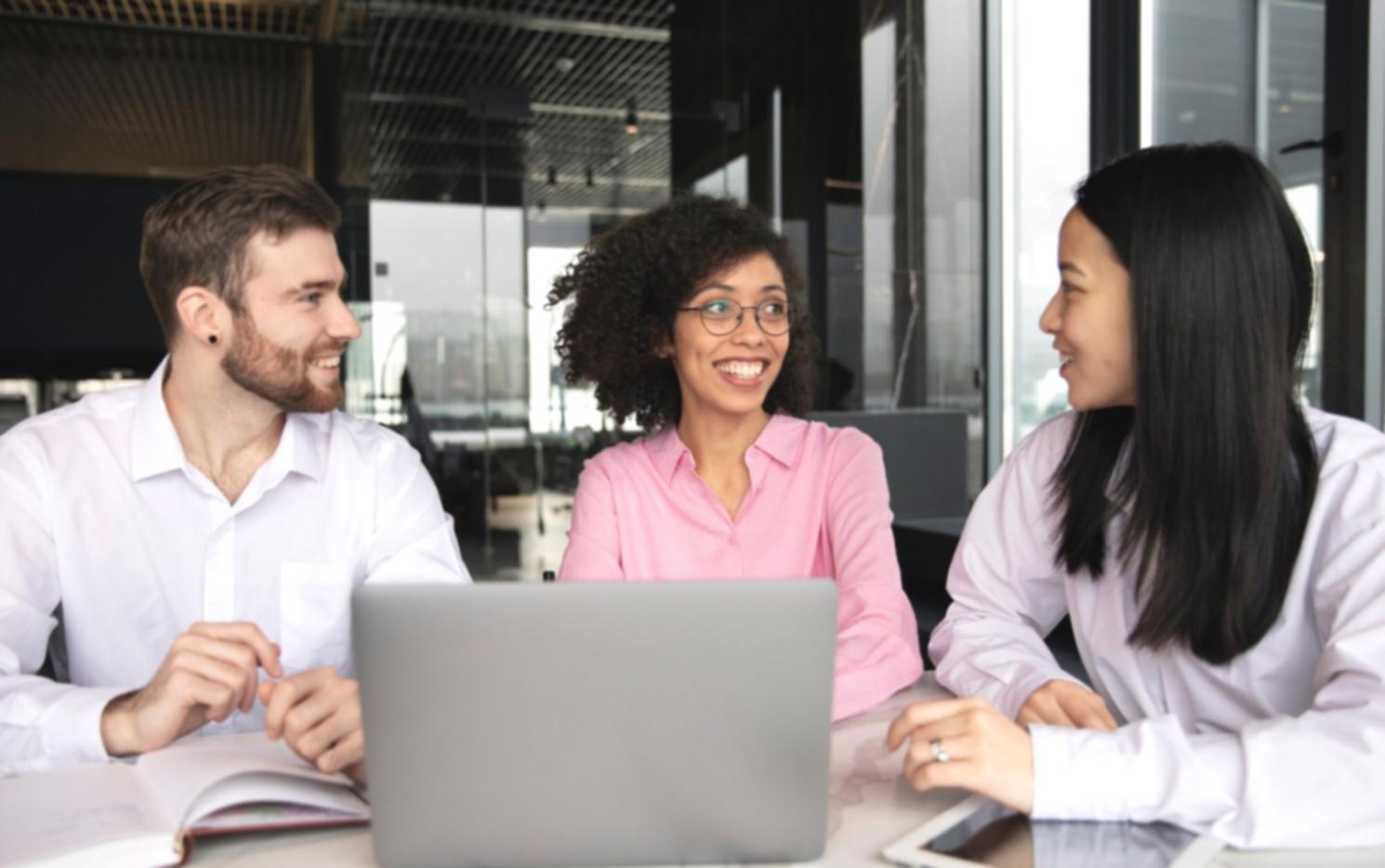 Teilnehmer beim gemeinsamen Lernen im Workshop-Raum mit Laptops und Notizen